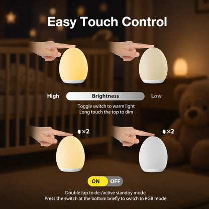 Egg Night Light for Kids, RGB Touch Lamp