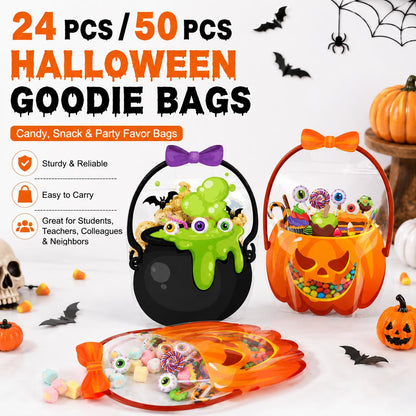12/24/36/48/60 Pcs Halloween Plastic Goodie Bags,Trick or Treat Candy Bags
