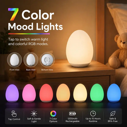 Egg Night Light for Kids, RGB Touch Lamp