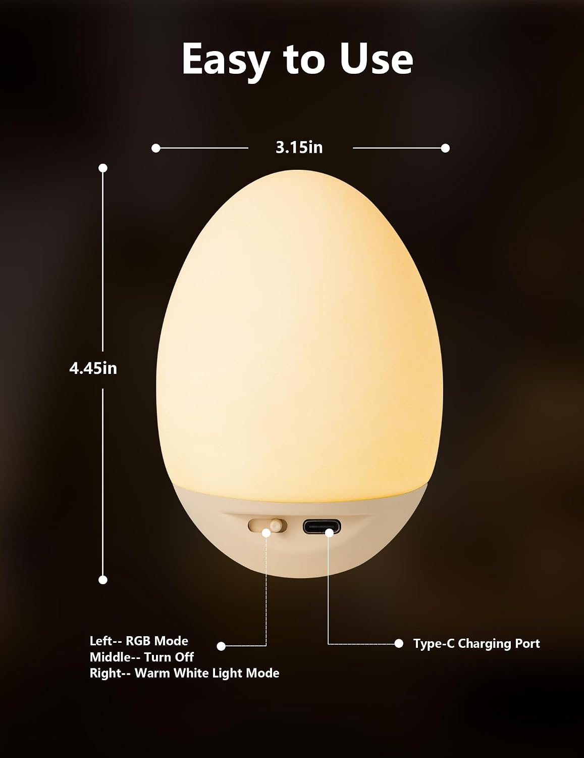 Egg Night Light for Kids, RGB Touch Lamp