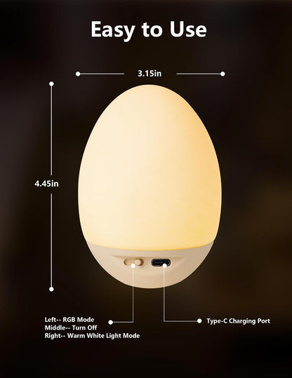 Egg Night Light for Kids, RGB Touch Lamp