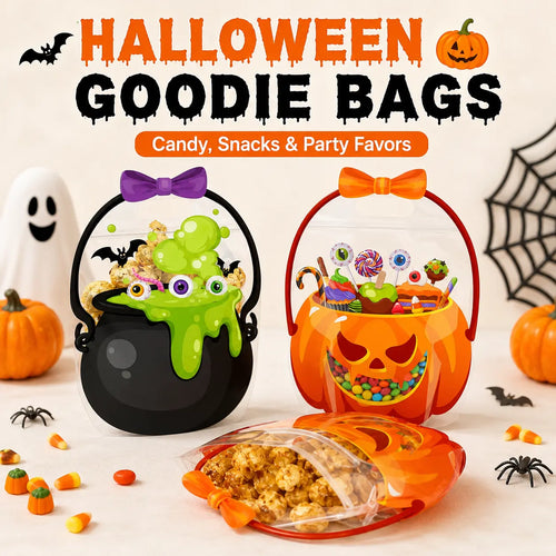 12/24/36/48/60 Pcs Halloween Plastic Goodie Bags,Trick or Treat Candy Bags