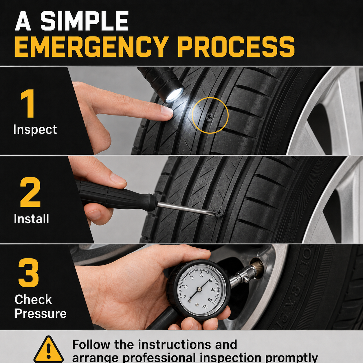 🔩60-Piece Emergency Tubeless Tire Puncture Seal Kit with 2 Sizes