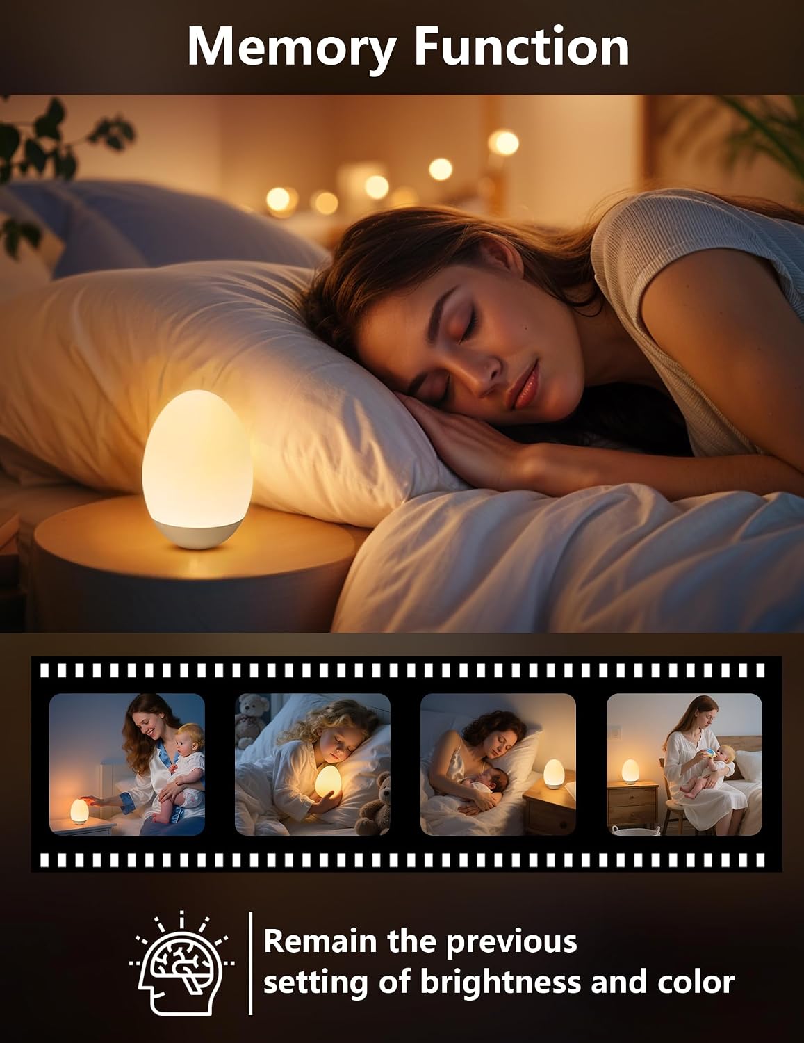 Egg Night Light for Kids, RGB Touch Lamp