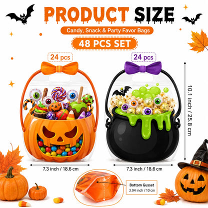12/24/36/48/60 Pcs Halloween Plastic Goodie Bags,Trick or Treat Candy Bags