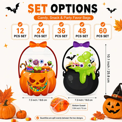 12/24/36/48/60 Pcs Halloween Plastic Goodie Bags,Trick or Treat Candy Bags