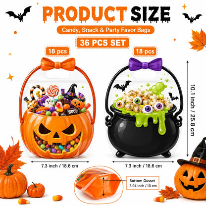 12/24/36/48/60 Pcs Halloween Plastic Goodie Bags,Trick or Treat Candy Bags