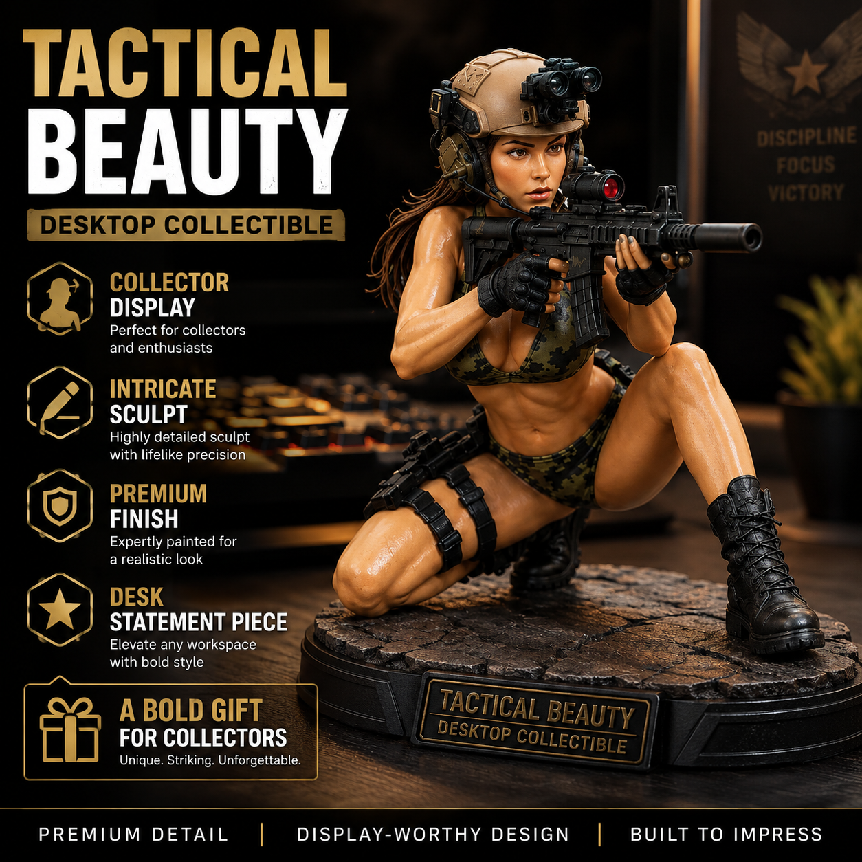 ❤️The Beauty of Tactics Handcrafted✨Female Military Figurine, Detailed Desktop Collectible Statue & Premium Display Decor