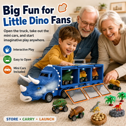 🦖 Dinosaur Transport Truck Toy with Mini Cars and Storage 🚚