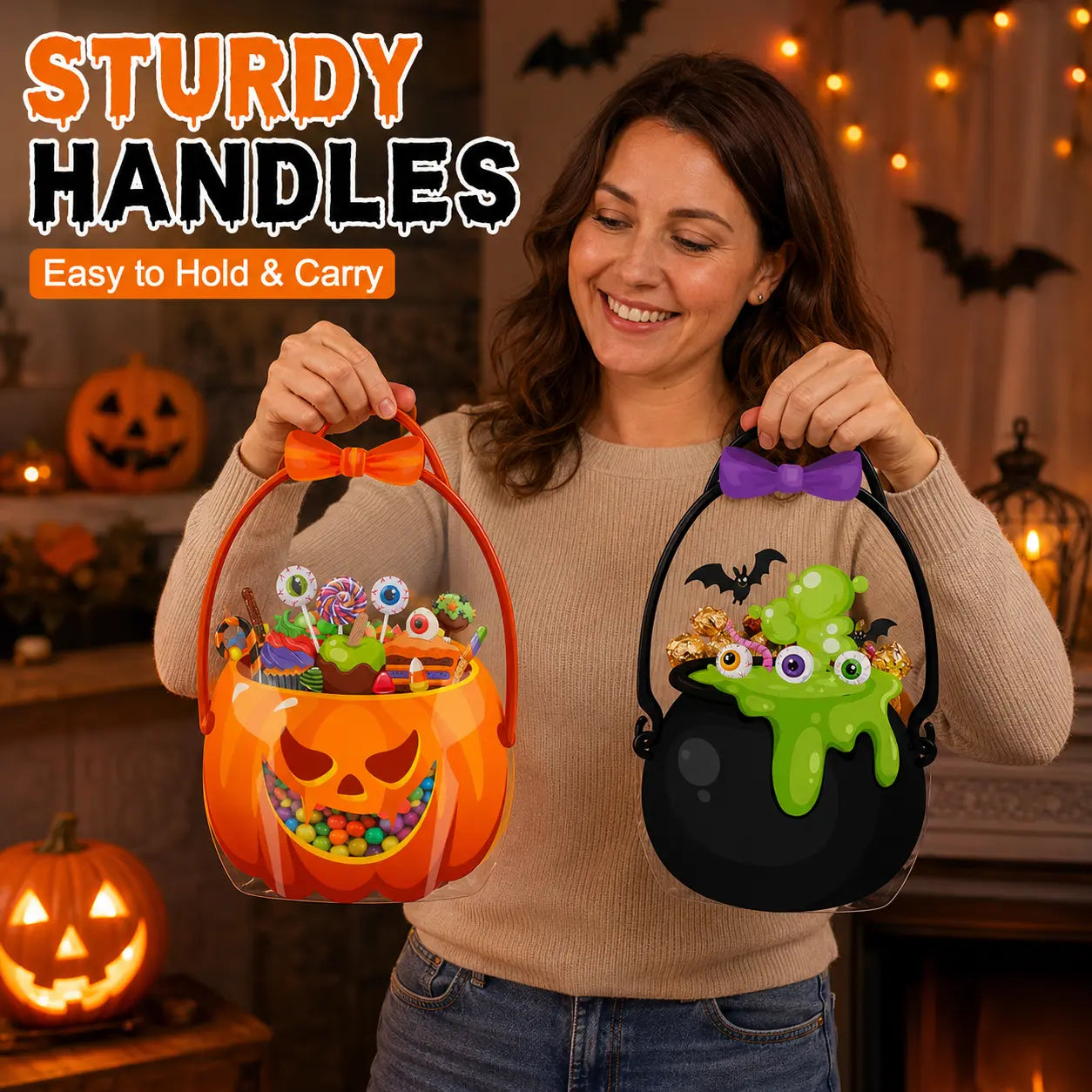 12/24/36/48/60 Pcs Halloween Plastic Goodie Bags,Trick or Treat Candy Bags