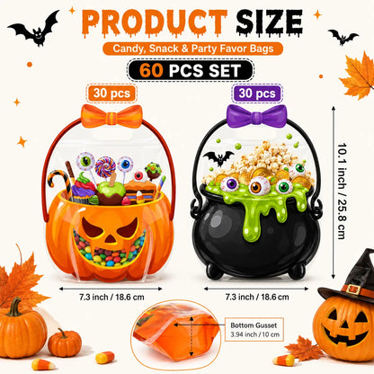 12/24/36/48/60 Pcs Halloween Plastic Goodie Bags,Trick or Treat Candy Bags
