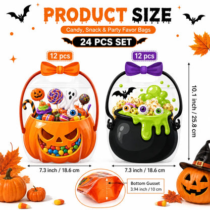 12/24/36/48/60 Pcs Halloween Plastic Goodie Bags,Trick or Treat Candy Bags